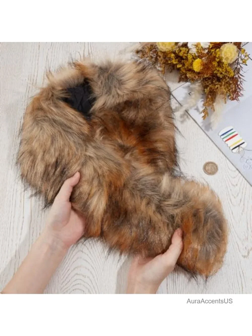 Faux Fur Collar Scarf Detachable Hood Trim Replacement Neck Warmer for Winter